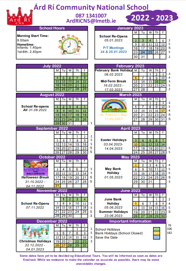 School Calendar Ard Ri CNS